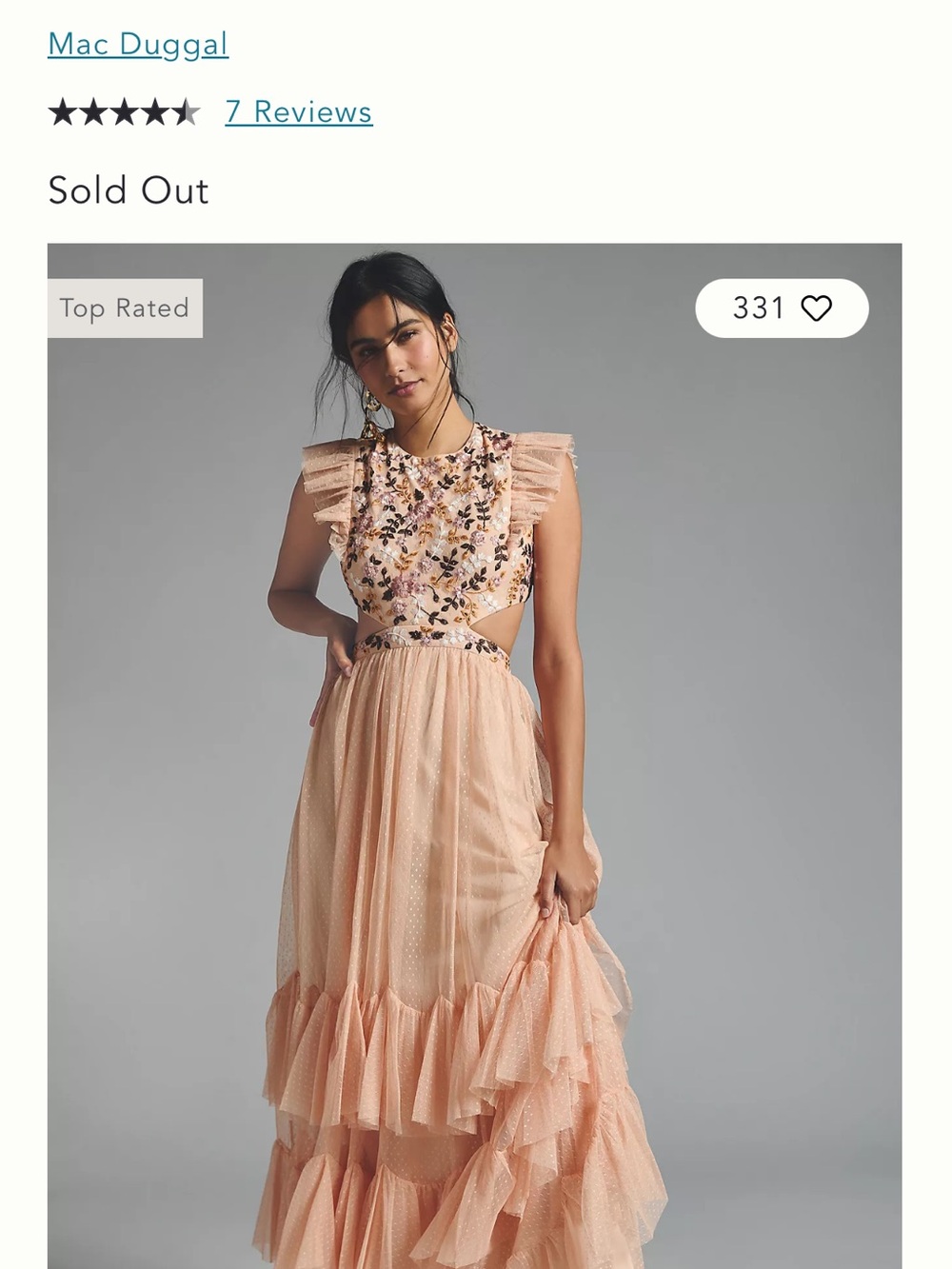 Mac Duggal Peach Floral-Embroidered Ruffle Maxi Dress 10